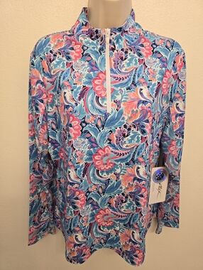 NWT X By Gottex Floral Half-Zip Long Sleeve Athletic Top